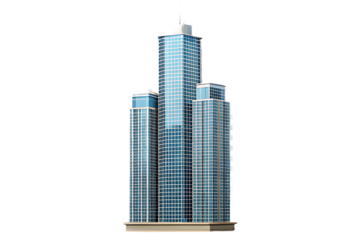 Modern glass skyscrapers cluster isolated on a transparent background