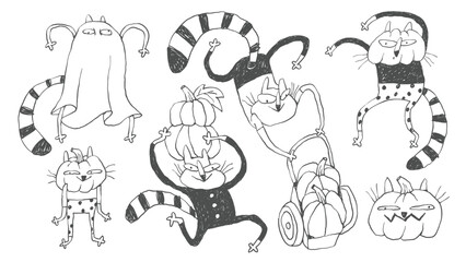 Funny halloween doodles hand drawn sketches