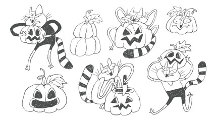 Funny halloween doodles hand drawn sketches