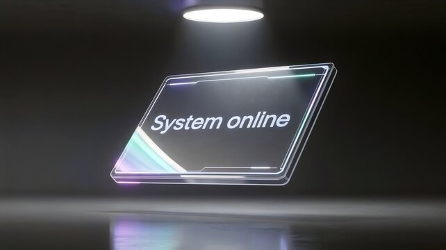 Floating holographic panel with "System Online" text – Suitable for cybersecurity, digital systems, or futuristic branding