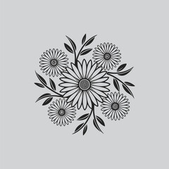 Fototapeta premium Daisy Black Flower Bunch Illustration