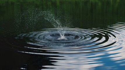 Expanding ripple across dark pool with green foliage