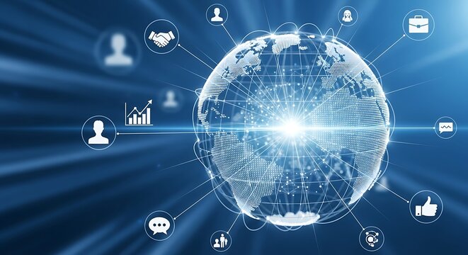 Global Social Network and Digital Communication Concept.