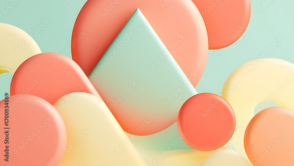 Poster geometric pastel shapes background in modern style render design with triangle circle and donut elem