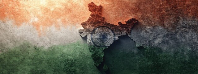 National pride displayed through an artistic representation of India’s map using the national colors and symbol