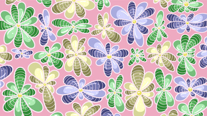 Flower Doodle Background with Soft Pastel Pallete. Soft green, Soft blue, Soft yellow and Soft Colors Background.
