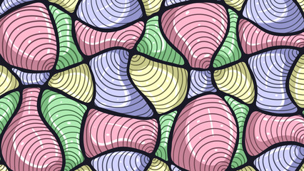 Big Stone Doodle Background with soft pastel pallete. Soft Pink, soft green, soft blue and soft yellow Colors. Vector Illustrations