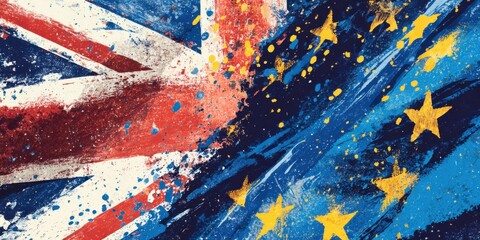 Conflict between the United Kingdom and European Union represented through dynamic abstract art