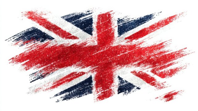 Creative British flag design with bold colors and brushstroke effect on white background