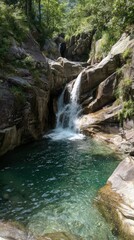 Fototapeta premium Serene waterfall cascades into a peaceful pool