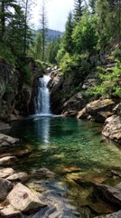 Fototapeta premium Tranquil waterfall cascading into a clear pool
