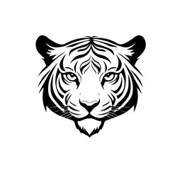 Minimalist Black Tiger Head Logo Vector. Stylized vector illustration of a tiger head in black minimalist design. Perfect for mascot, sports team emblem, tattoo, or branding identity.