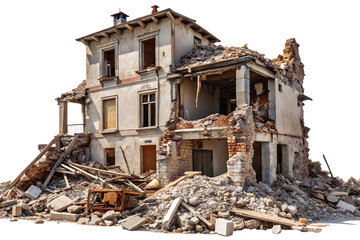 Ruined building debris rubble isolated on a transparent background