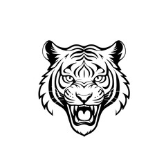 Minimalist Black Tiger Head Logo Vector. Stylized vector illustration of a tiger head in black minimalist design. Perfect for mascot, sports team emblem, tattoo, or branding identity.