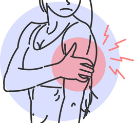 Minimalist illustration of women with arm pain and muscle inflammation
