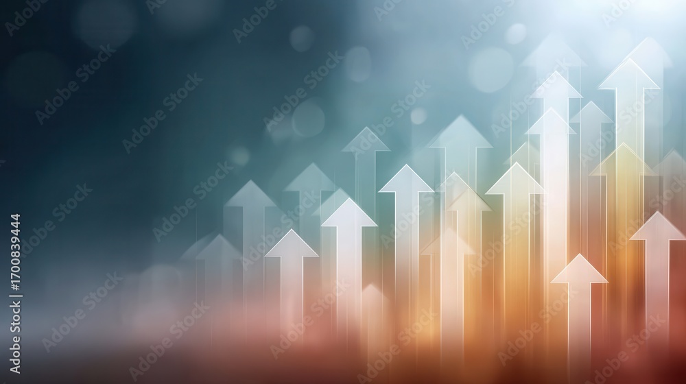 Poster digital finance dashboard interface with neon arrows illustrating growth trends in a modern visual d