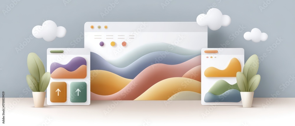 Aufkleber flat design digital dashboard illustration with charts and arrows in a modern ui style