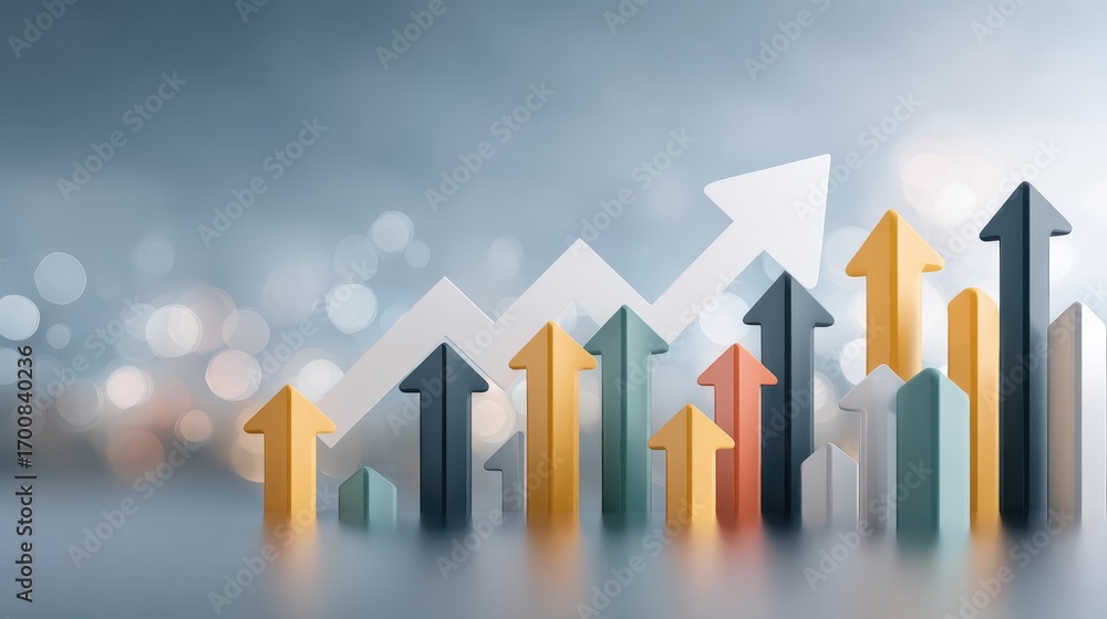 Poster advanced digital trading dashboard with realistic arrows and finance elements for stock market analy