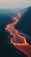 Lava flows in canyon during eruption