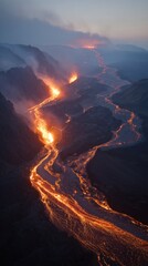 Lava flows through volcanic terrain