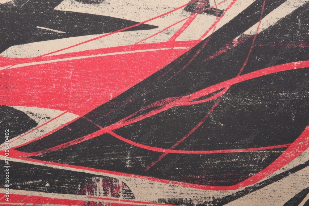 Poster abstract red and black dynamic lines on textured surface
