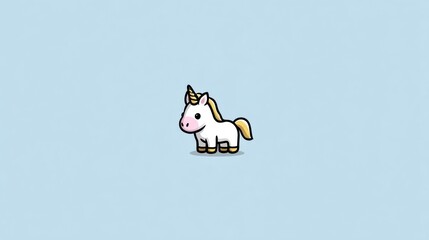 Cute Cartoon Unicorn Stands on a Light Blue Background, Showcasing Playful Features and Vibrant Colors That Appeal to Children and Fantasy Lovers