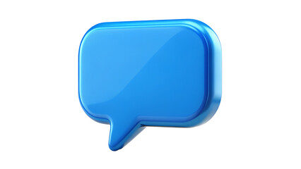 A glossy blue speech bubble icon isolated on a transparent background, representing communication and conversation