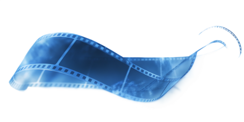 Blue film strip abstract isolated on a transparent background