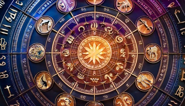 intricate zodiac wheel featuring astrological symbols and signs perfect for horoscope astrology and cosmic themed designs