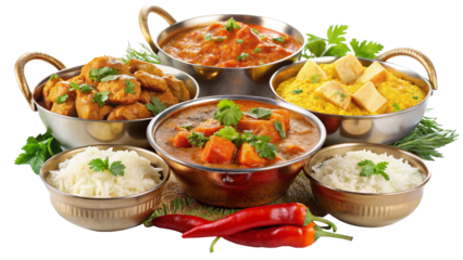  fresh-indian-curry-set-top-view-in-decoration isolated on white backgroud