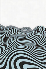 Abstract design of wavy black and light blue stripes.
