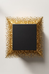 Black box framed by gold glitter. Elegant, minimalist design.
