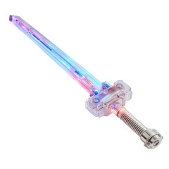Transparent futuristic sword with colorful led lights and metallic handle isolated on transparent background