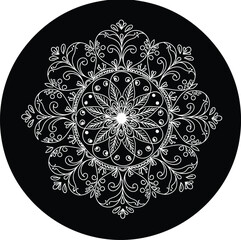 Ornate Circular Mandala Design, a Symbol of Harmony and Spiritual Meditation, with a Detailed, Intricate Floral Pattern for Decorative and Calming Graphic Art.
