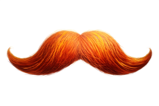 Ginger curled mustache isolated on a transparent background