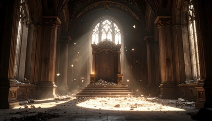Obraz premium Grand Throne Room Interior with Sunlight and Debris
