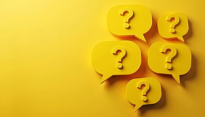Yellow question mark speech bubbles on a yellow background