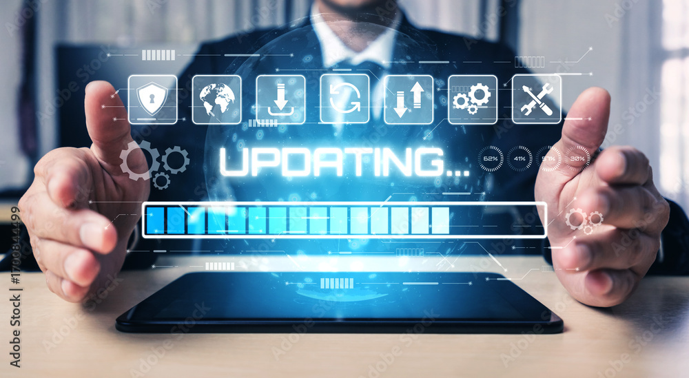 Poster knowledge upgrade and software updates support digital skills growth, competitiveness, and continuou