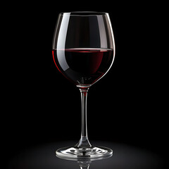 Elegant red wine shimmers in a stemmed glass against a stark black backdrop, creating a sophisticated and inviting ambiance