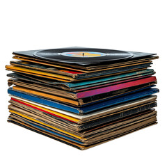 Music Records Stack with Vibrant Covers Transparent Image