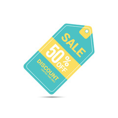 Sale discount offer tag, 50% off blue label vector sticker for shopping, retail and marketing promotion use