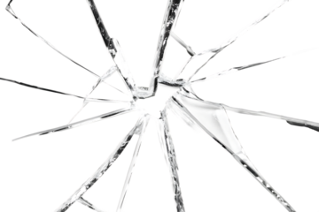 Shattered glass shards isolated on a transparent background