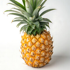 A fresh and vibrant pineapple isolated on white background, its spiky skin and lush green leaves promising a burst of tropical sweetness and a taste of summer