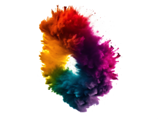 Colorful Powder Explosion Swirl Against Background abstract isolated on a transparent background