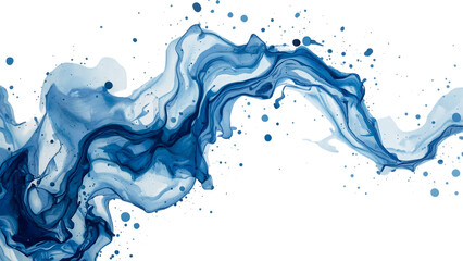 Flowing Blue Essence: A captivating display of fluid indigo ink swirls across a clear space, creating a sense of artistic grace and dynamic movement.