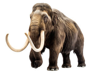 Obraz premium Frontal View of a Hairy Woolly Mammoth with Large Tusks prehistoric animal extinct animal isolated on a transparent background