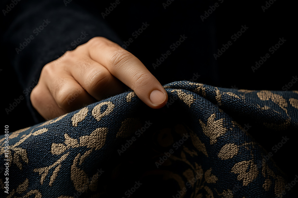 Poster examining intricate fabric. focus on texture and design, showcasing quality and craftsmanship with h