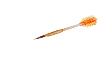 Golden Dart with Orange and White Feathered Tail on Background projectile game isolated on a transparent background