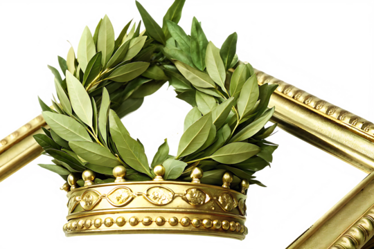 Green Laurel Wreath with Golden Frame Detail on Transparent Background green leaves isolated on a transparent background - Powered by Adobe