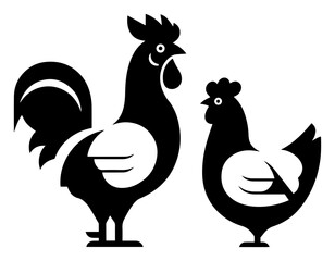 Stylized rooster and hen silhouettes – bold farmyard poultry duo vector icon for branding and design